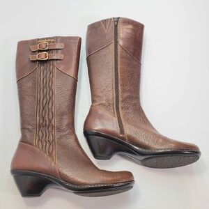 SoftWalk Women's Brown Heeled Boots Knee-High Buckles Side Zipper Size 10M